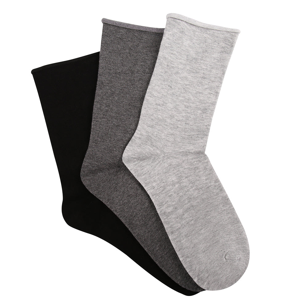 Cotton Blend Comfy Crew Sock 3 Pack - Black/Charcoal/Grey Marle - Ambra Corporation