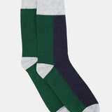 Bamboo Two Tone Crew Sock - Evergreen