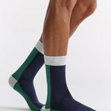 Bamboo Two Tone Crew Sock - Evergreen
