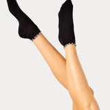 Rib Lettuce Edge Crew Sock - Black/White