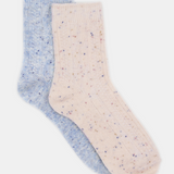 Fleck Wool Blend Crew Sock 2 Pack - Cream/Blue