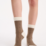 Cable Rib Winter Blend Crew Sock - Taupe