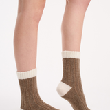 Cable Rib Winter Blend Crew Sock - Taupe