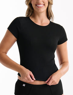 Refined Rib Round Neck Tee - Black