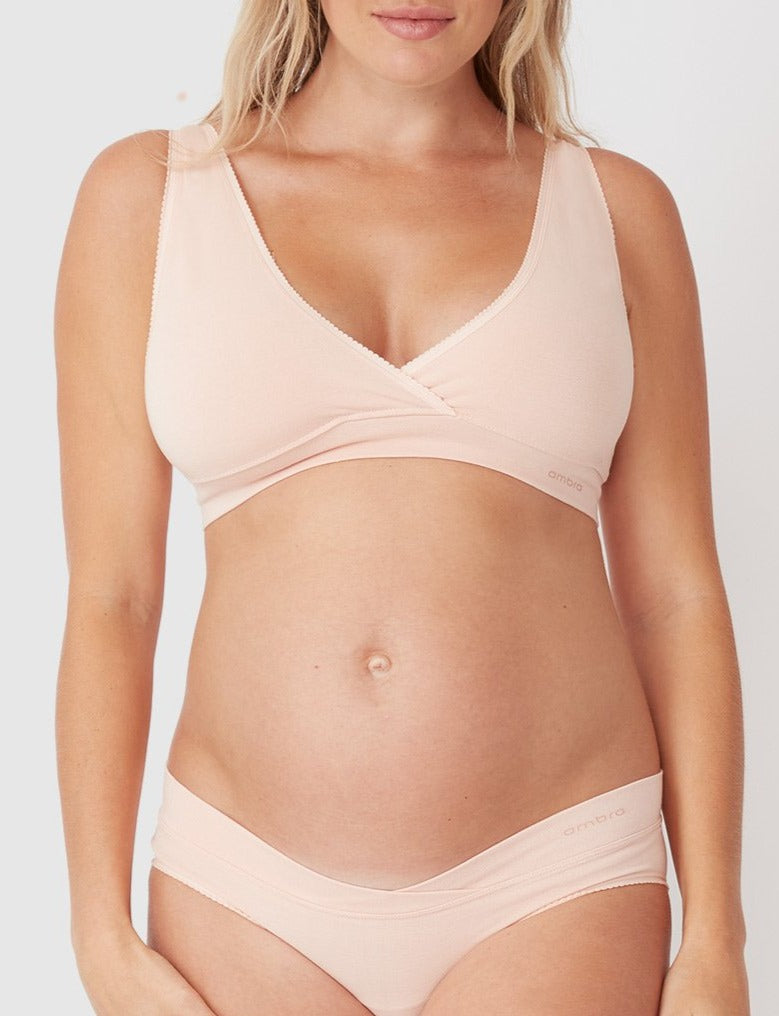 Bamboo Maternity Crossover Crop - Putty Pink - Ambra Corporation