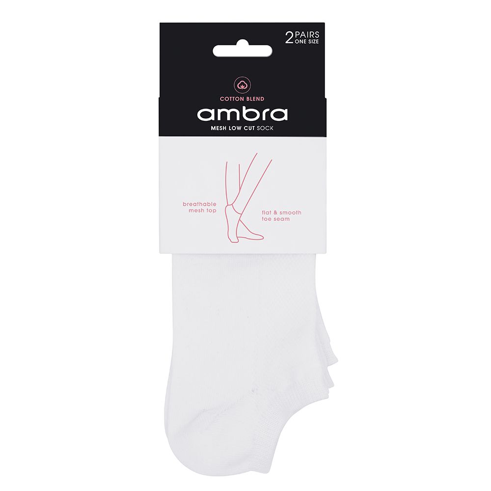 Organic Cotton Mesh Low Cut 2 Pack - White - Ambra Corporation