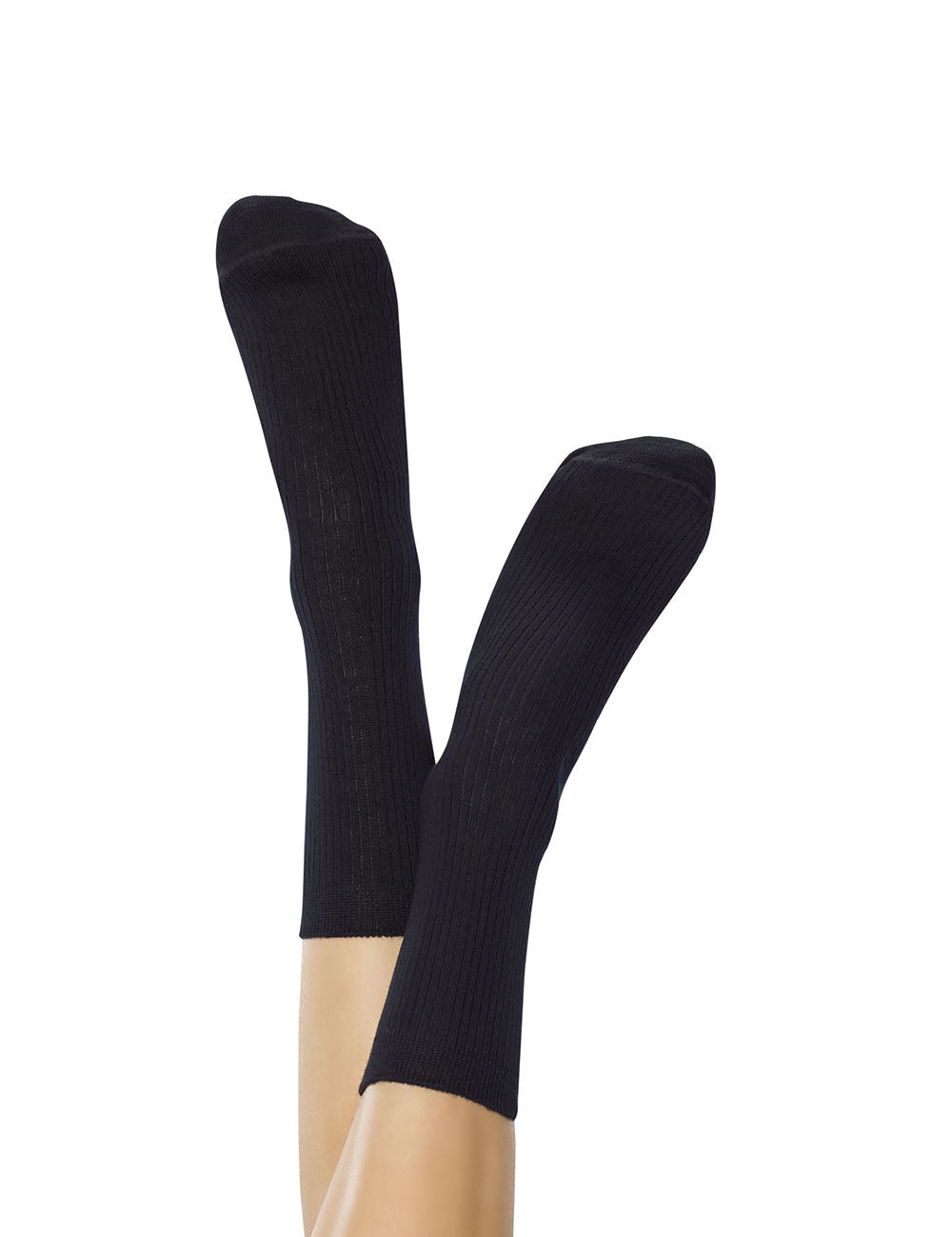 Black 2PP Wool Cotton Blend Rib Crew Sock