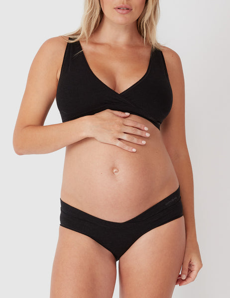 Bamboo Maternity Crossover Crop - Charcoal Marle