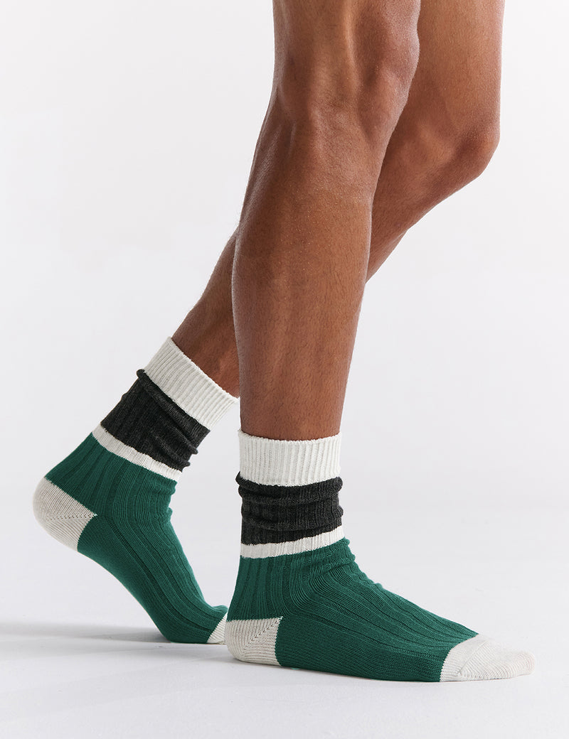 Organic Cotton Chunky Rib Splice Crew - Evergreen