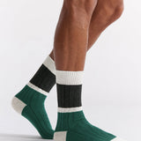 Organic Cotton Chunky Rib Splice Crew - Evergreen