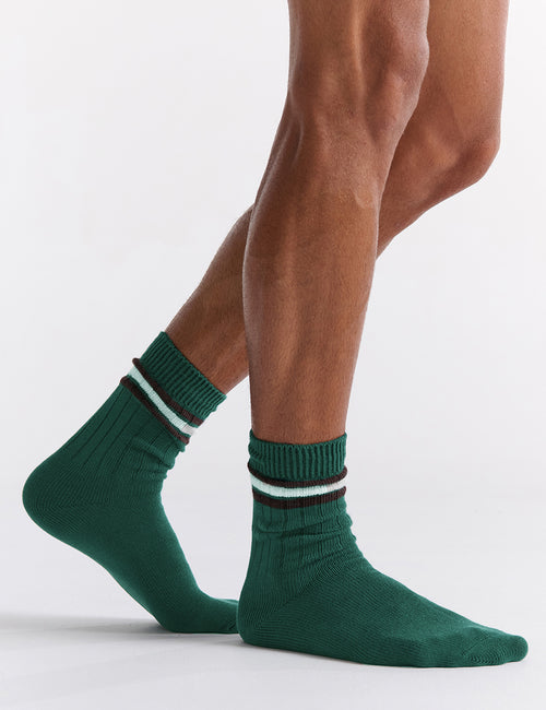 Chunky Rib Tennis Crew Sock - Evergreen