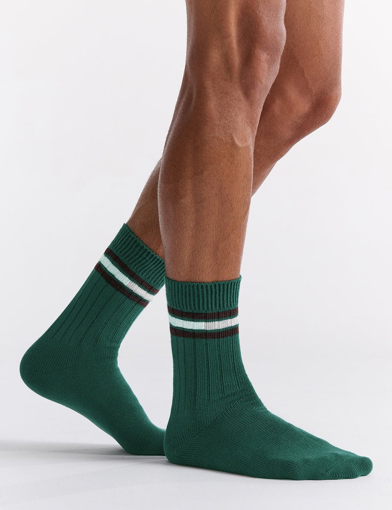 Chunky Rib Tennis Crew Sock - Evergreen