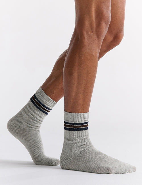 Chunky Rib Tennis Crew Sock - Grey Marle