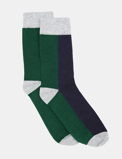 Bamboo Two Tone Crew Sock - Evergreen