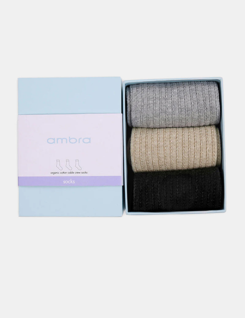 Organic Cotton Fine Cable Crew 3 Pack Gift Box