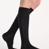 Organic Cotton Cable Knit Knee High - Black