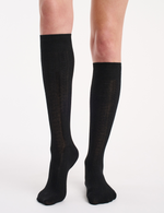 Organic Cotton Cable Knit Knee High - Black