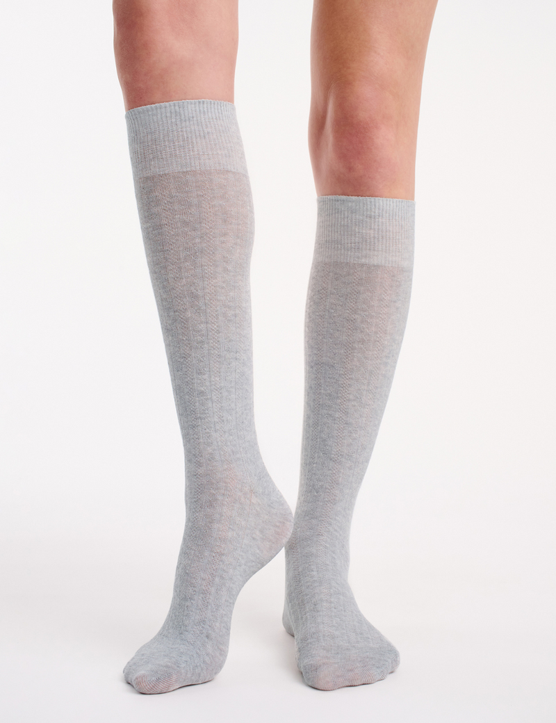 Organic Cotton Cable Knit Knee High - Grey Marle