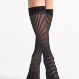 Pinstripe Net Knee High - Black