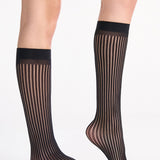 Pinstripe Net Knee High - Black