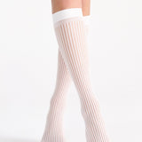 Pinstripe Net Knee High - White