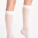 Pinstripe Net Knee High - White