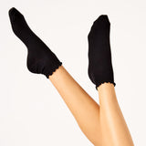 Rib Lettuce Edge Crew Sock - Black