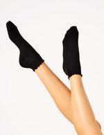 Rib Lettuce Edge Crew Sock - Black