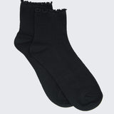 Rib Lettuce Edge Crew Sock - Black