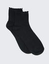 Rib Lettuce Edge Crew Sock - Black