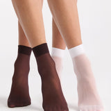 Coloured Sheer Ankle 2 Pack - Fudge/White