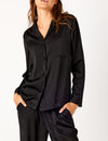 Lounge Recycled Poly Satin Long Sleeve Shirt - Black