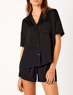Lounge Recycled Poly Satin Short Sleeve Shirt - Black