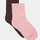 Organic Cotton Rib Top Crew Sock 2 Pack - Ballet/Fudge