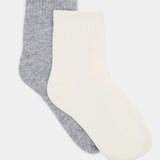 Organic Cotton Rib Top Crew Sock 2 Pack - Buttercream/Grey Marle