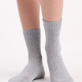 Organic Cotton Rib Top Crew Sock 2 Pack - Buttercream/Grey Marle