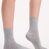 Organic Cotton Rib Top Crew Sock 2 Pack - Buttercream/Grey Marle