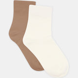 Organic Cotton Rib Top Crew Sock 2 Pack - Buttercream/Husk