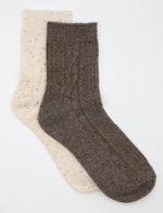 Fleck Wool Blend Crew Sock 2 Pack - Taupe/Cream