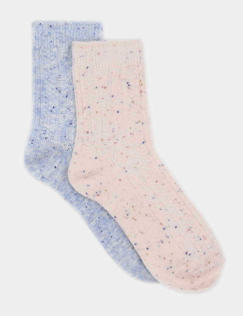 Fleck Wool Blend Crew Sock 2 Pack - Cream/Blue