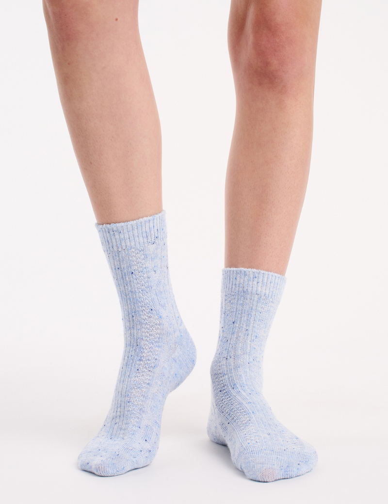 Fleck Wool Blend Crew Sock 2 Pack - Cream/Blue