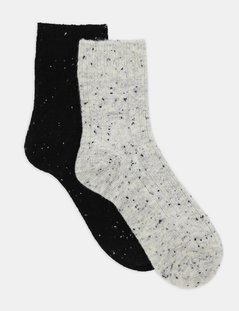 Fleck Wool Blend Crew Sock 2 Pack - Grey Marle/Black