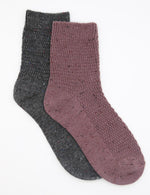 Waffle Crew Sock 2 Pack - Fig/Dark Grey Marle