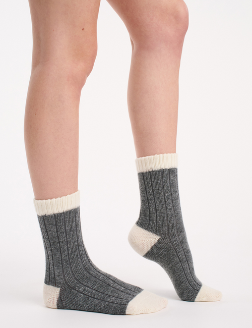 Cable Rib Winter Blend Crew Sock - Charcoal