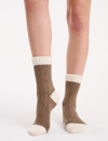 Cable Rib Winter Blend Crew Sock - Taupe