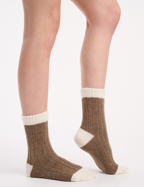 Cable Rib Winter Blend Crew Sock - Taupe