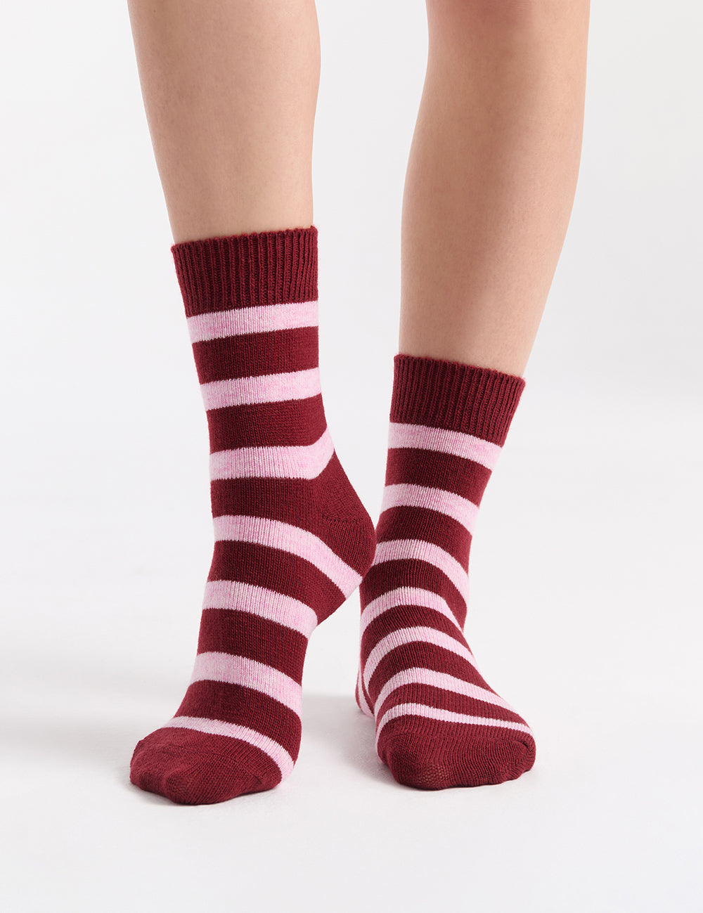 Winter Stripe Crew Sock - Crimson