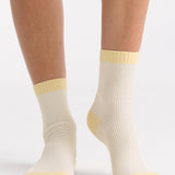 Organic Cotton Two Tone Rib Crew Sock - Buttercream