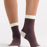 Organic Cotton Two Tone Rib Crew Sock - Fudge