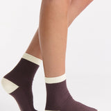 Organic Cotton Two Tone Rib Crew Sock - Fudge